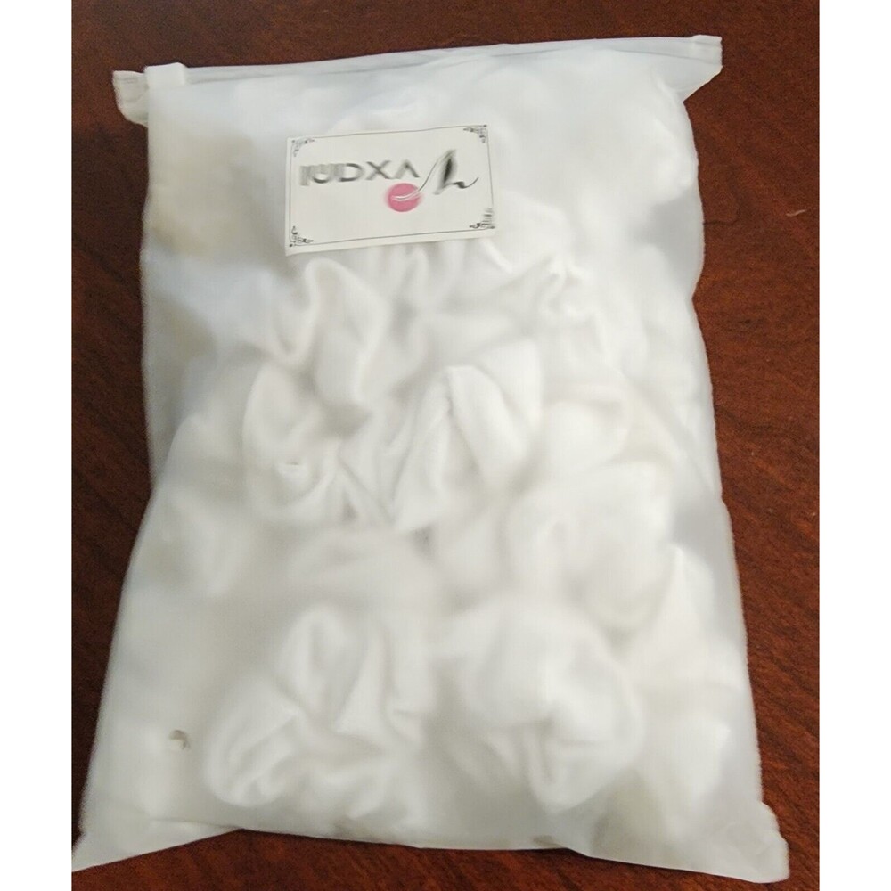 10PC SET White Velvet Hair Ties Scrunchies Full Bag All Hair TYPES, BRAND NEW